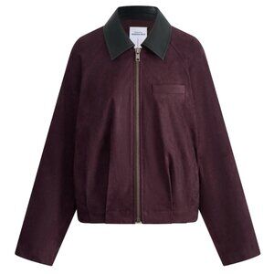 Bass Burgundy Bomber Jacket in Two Tone Faux Suede, Russet Brown, Size M